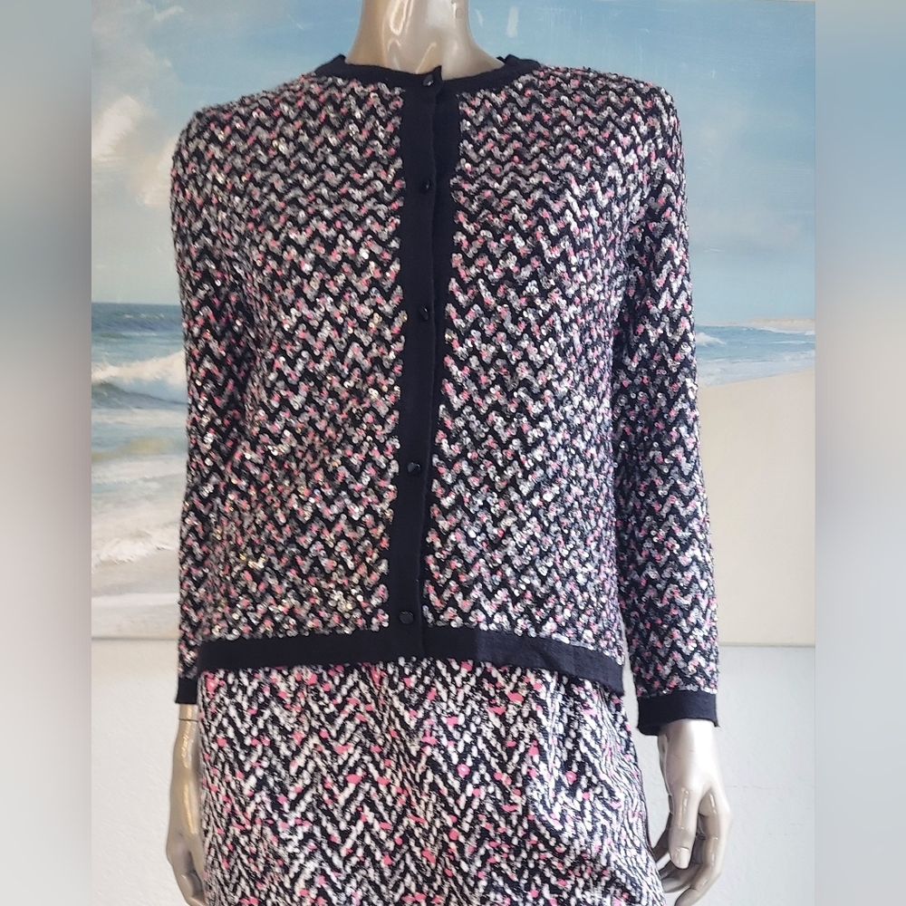 $3,000 OSCAR DE LA RENTA CASHMERE WOOL SILK BEAD RUNWAY CARDIGAN US M